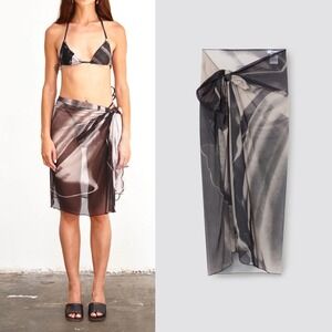 NWOT Feners Pareito Black Sheer Wrap Pool Resort Skirt Cover Up OS